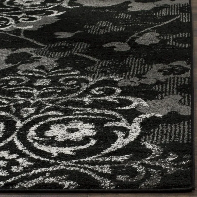 Tapete Adira Floral en Negro con Gris