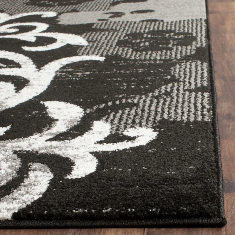 Tapete Adira Floral en Negro con Gris