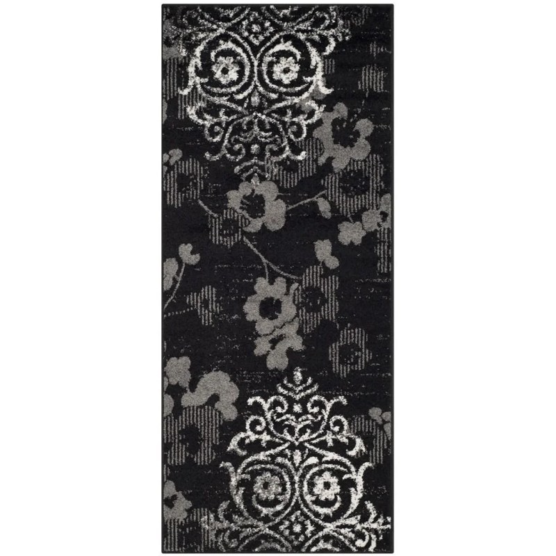 Tapete Adira Floral en Negro con Gris