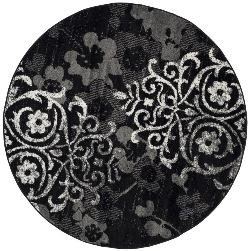 Tapete Adira Floral en Negro con Gris