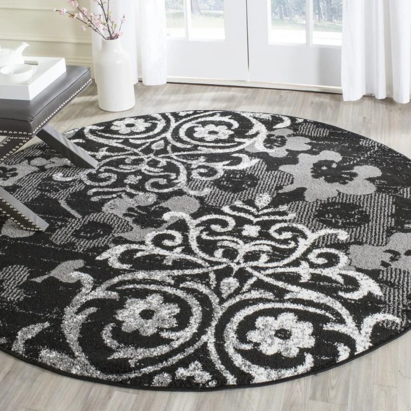 Tapete Adira Floral en Negro con Gris