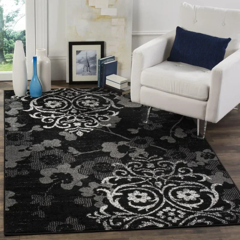 Tapete Adira Floral en Negro con Gris