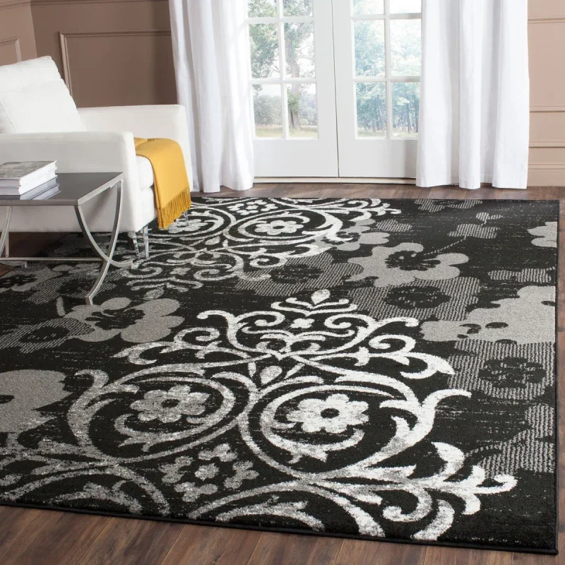 Tapete Adira Floral en Negro con Gris