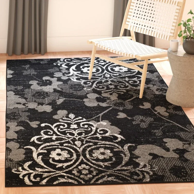 Tapete Adira Floral en Negro con Gris