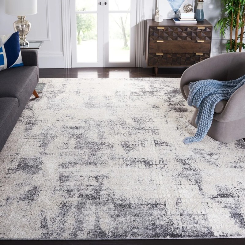 Tapete Astoria de Textura Desgastada en Marfil con Gris