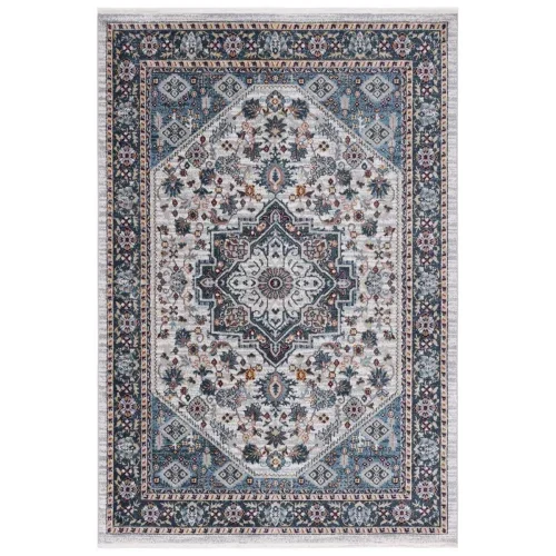 Tapete Bahia de Ornamento Geométrico en Azul con Gris