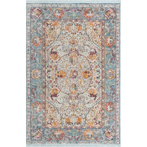 Tapete Caribe Floral en Azul Claro