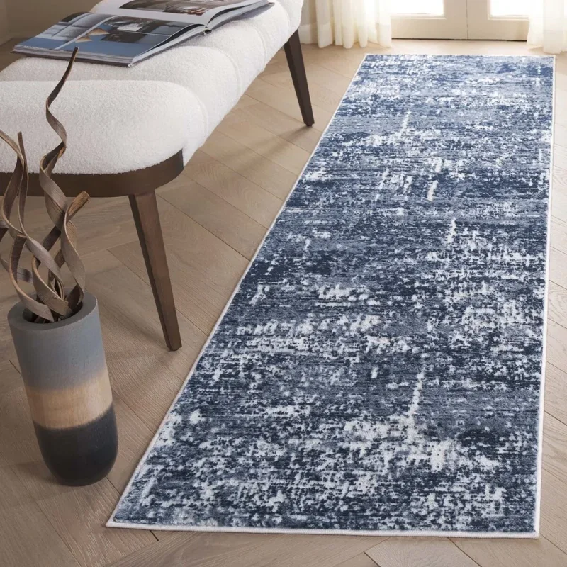 Tapete Emilia de Textura Desgastada en Marfil con Azul