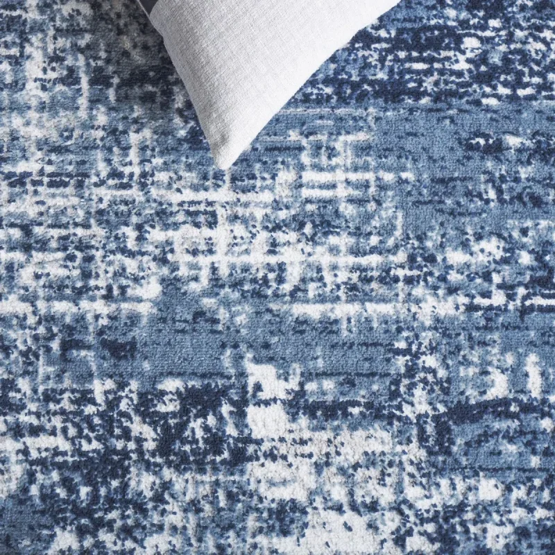Tapete Emilia de Textura Desgastada en Marfil con Azul