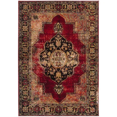 Tapete Ensamble Vintage de Arabesco Clásico en Rojo con Multicolor