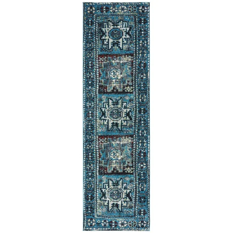 Tapete Ensamble Vintage Geométrico en Azul Claro con Negro