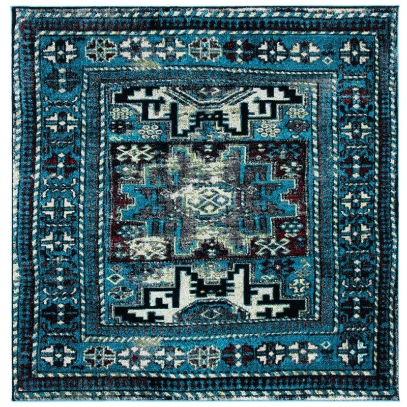 Tapete Ensamble Vintage Geométrico en Azul Claro con Negro