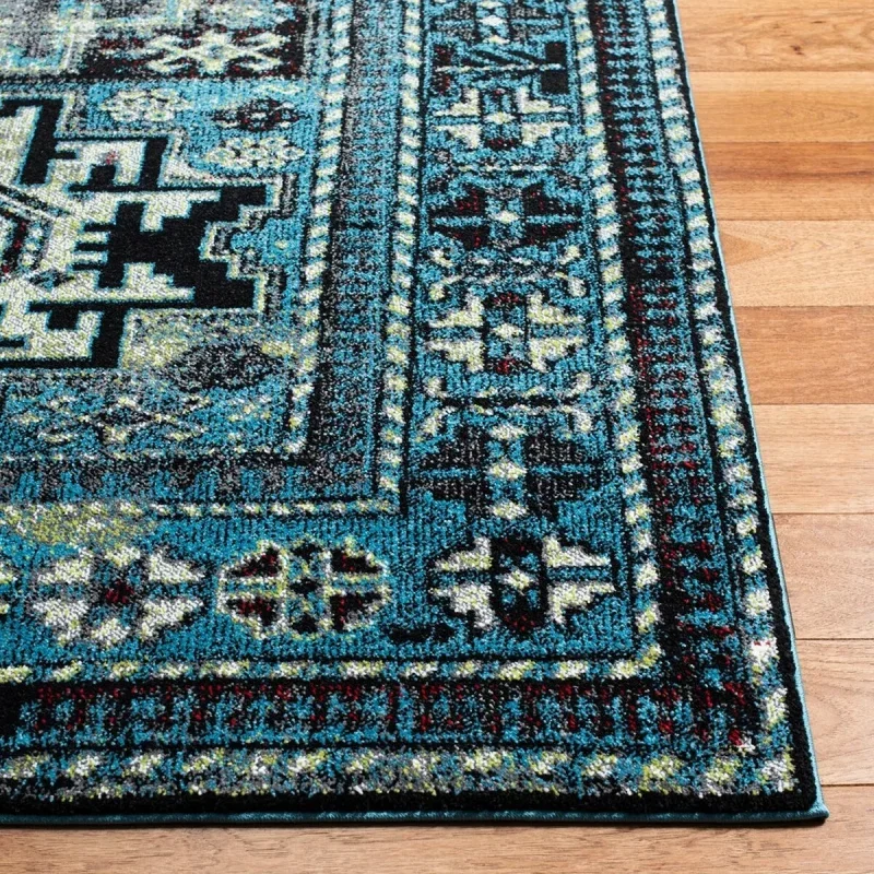 Tapete Ensamble Vintage Geométrico en Azul Claro con Negro