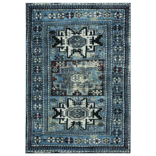Tapete Ensamble Vintage Geométrico en Azul Claro con Negro