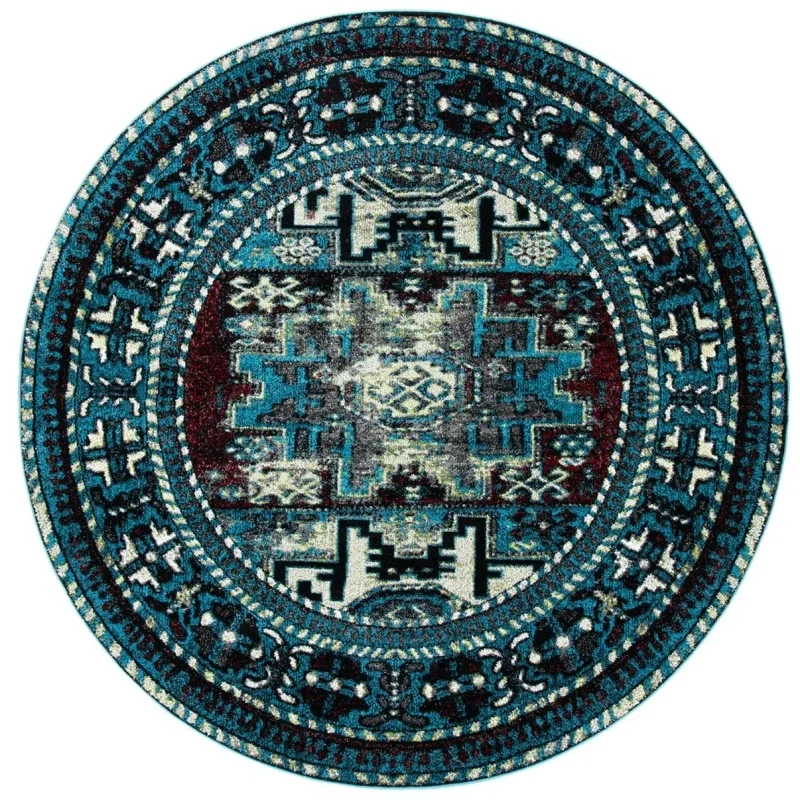 Tapete Ensamble Vintage Geométrico en Azul Claro con Negro