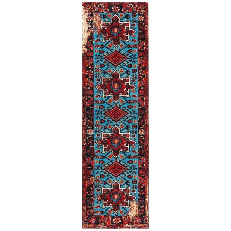 Tapete Ensamble Vintage Medallón en Rojo con Azul Claro