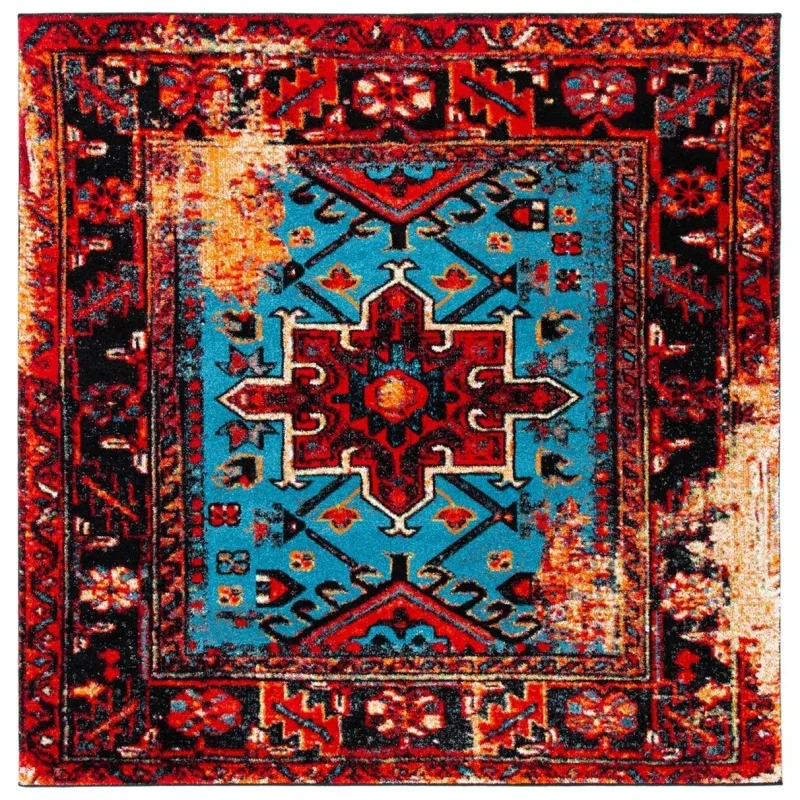 Tapete Ensamble Vintage Medallón en Rojo con Azul Claro
