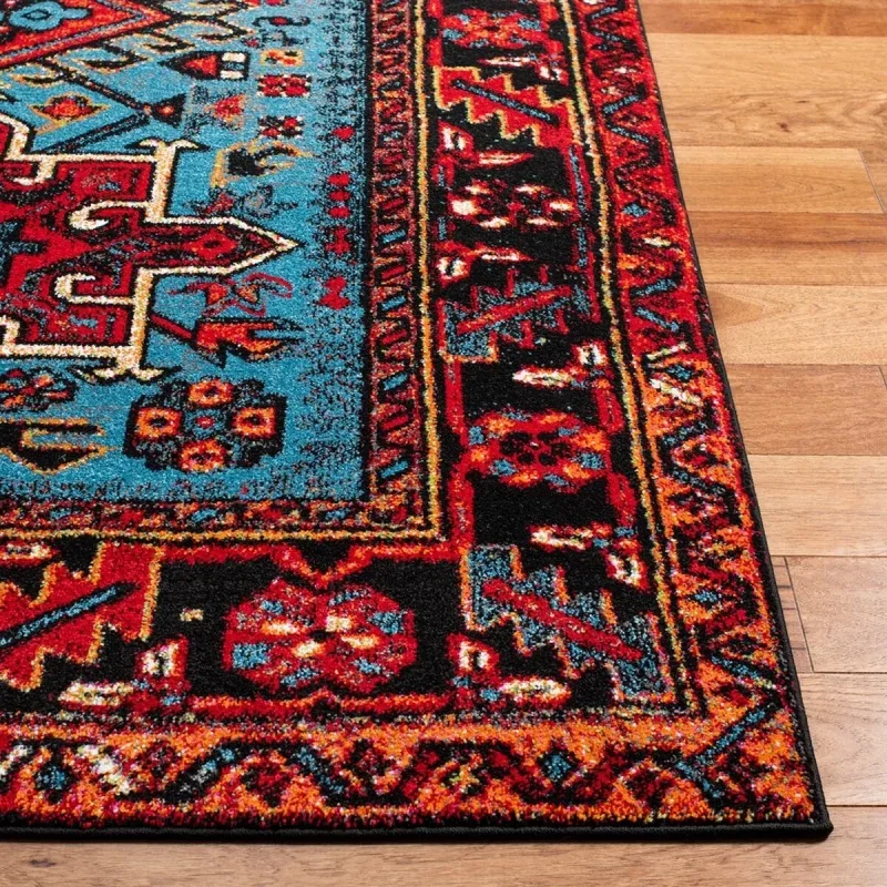 Tapete Ensamble Vintage Medallón en Rojo con Azul Claro