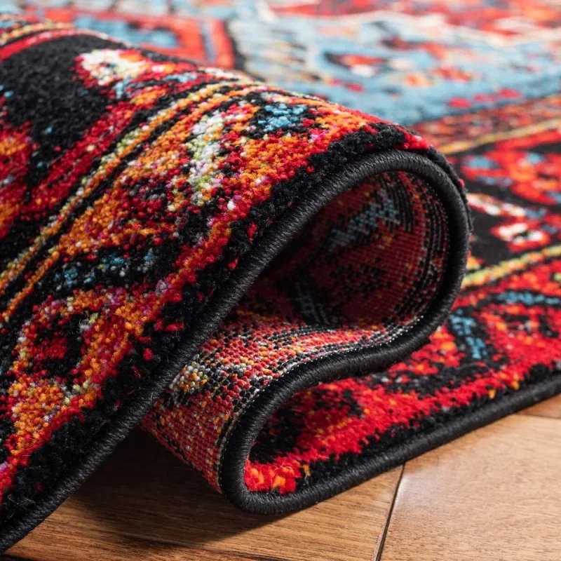 Tapete Ensamble Vintage Medallón en Rojo con Azul Claro