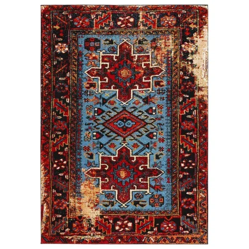 Tapete Ensamble Vintage Medallón en Rojo con Azul Claro