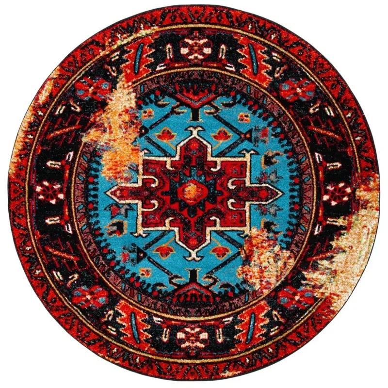 Tapete Ensamble Vintage Medallón en Rojo con Azul Claro