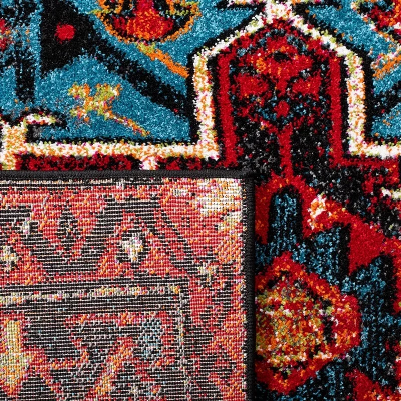 Tapete Ensamble Vintage Medallón en Rojo con Azul Claro