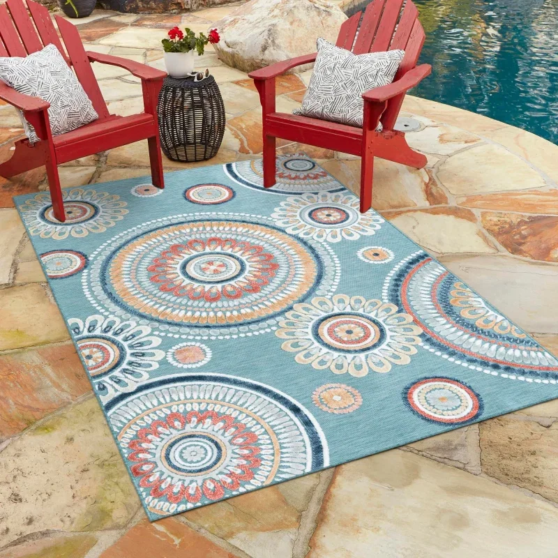 Tapete Exterior Botánico Mandalas en Azul Claro