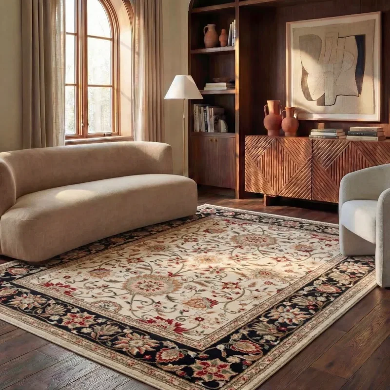 Tapete Heredad Floral en Marfil con Negro