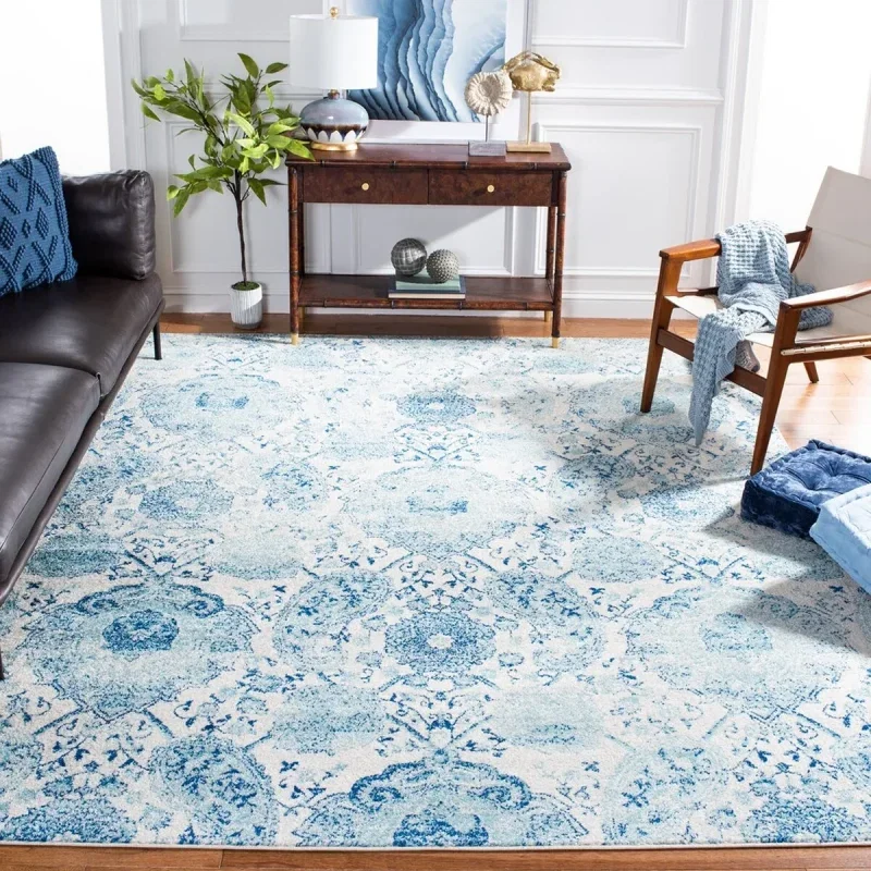 Tapete James de Medallón Damasco en Marfil con Azul