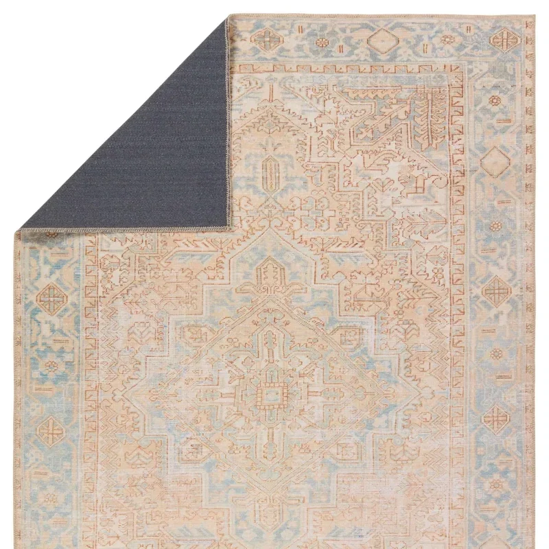 Tapete Lavable Marquez Medallón en Beige y Azul