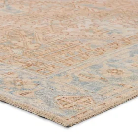 Tapete Lavable Marquez Medallón en Beige y Azul