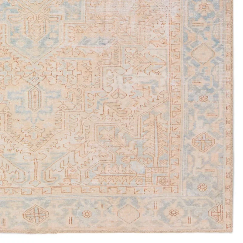 Tapete Lavable Marquez Medallón en Beige y Azul