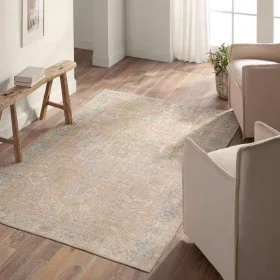 Tapete Lavable Marquez Medallón en Beige y Azul