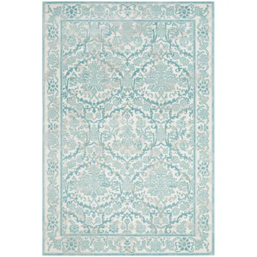 Tapete Memoria Damasco en Marfil con Azul Claro