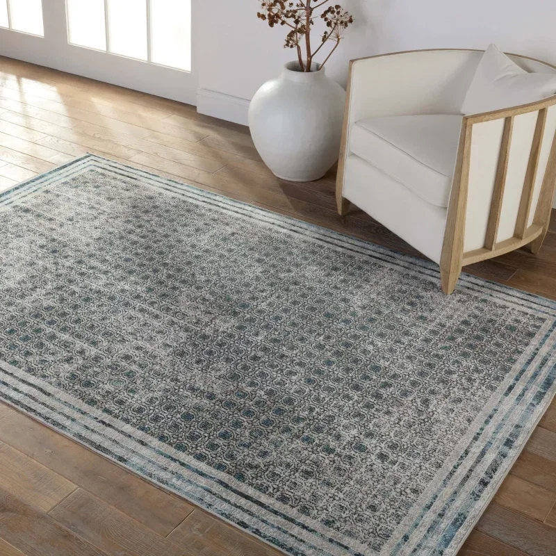 Tapete Nadia Tribal Enrejado en Gris y Azul