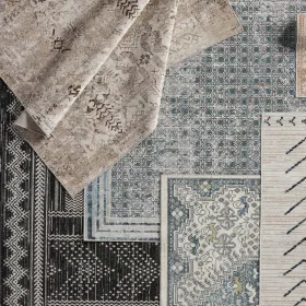 Tapete Nadia Tribal Enrejado en Gris y Azul