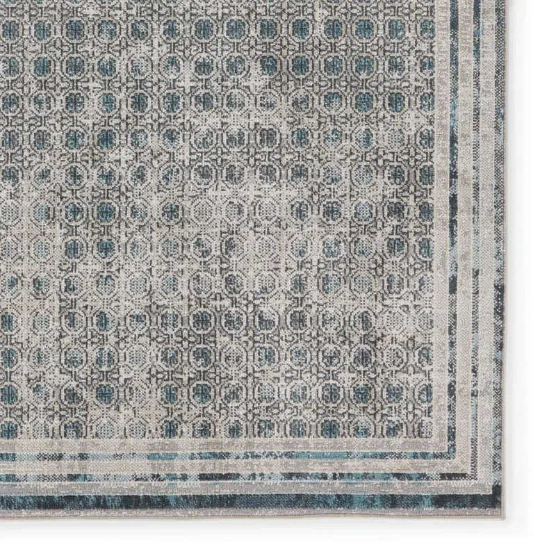 Tapete Nadia Tribal Enrejado en Gris y Azul