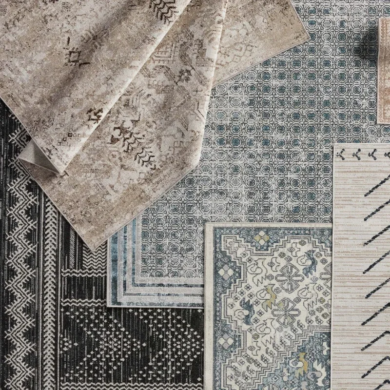 Tapete Nadia Tribal Enrejado en Gris y Azul