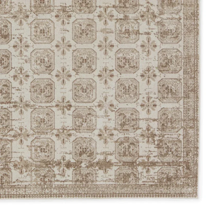 Tapete Nadia Tribal Enrejado en Marfil y Crema