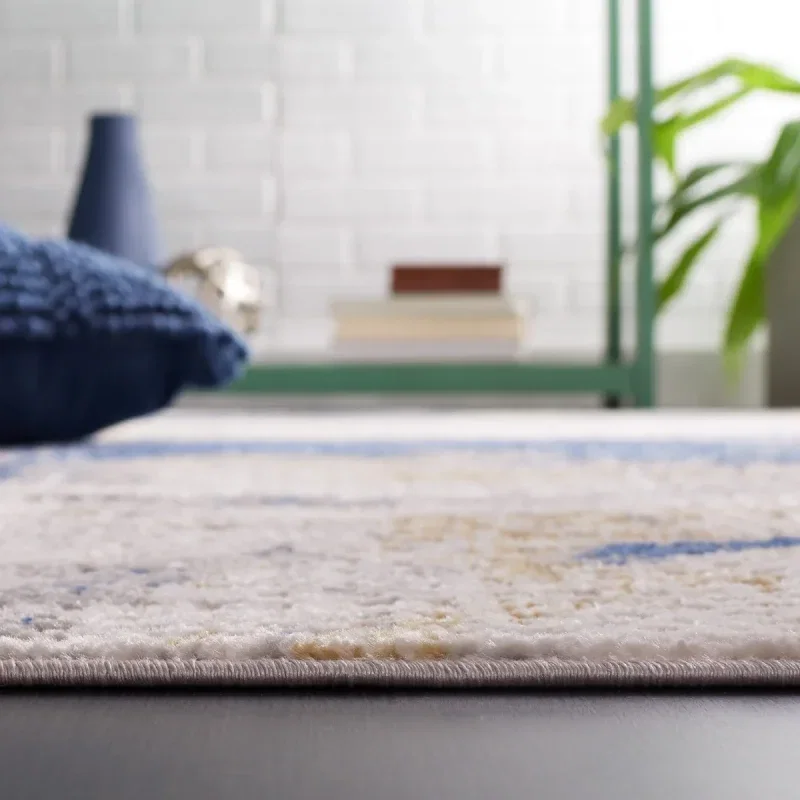 Tapete Palmar de Líneas Ondulantes en Beige con Azul