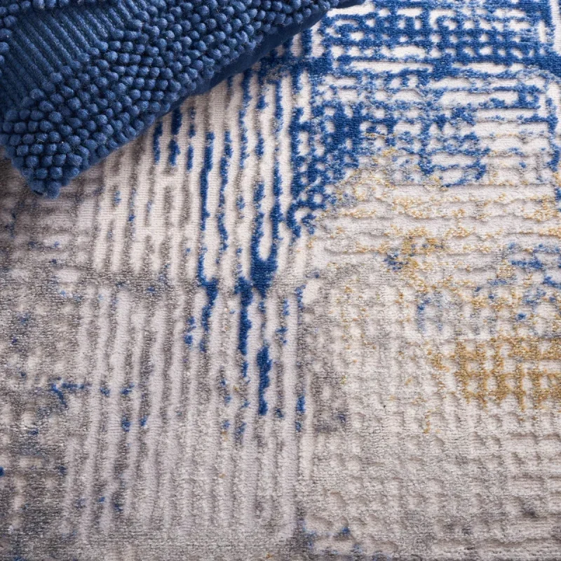 Tapete Palmar de Líneas Ondulantes en Beige con Azul