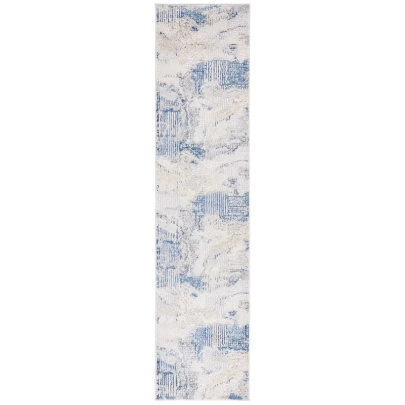 Tapete Palmar de Líneas Ondulantes en Beige con Azul
