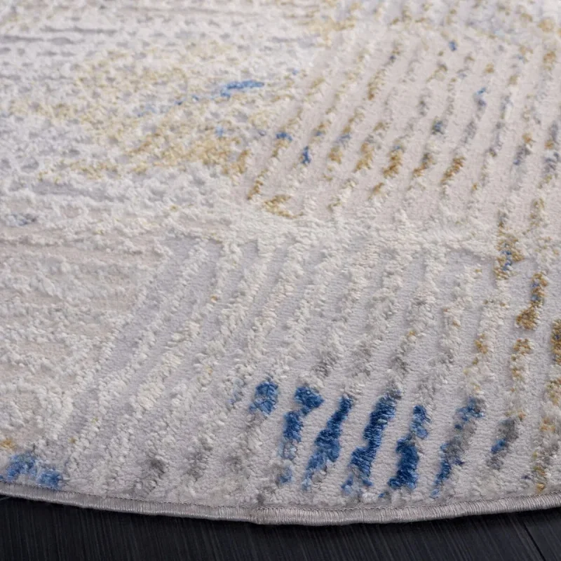 Tapete Palmar de Líneas Ondulantes en Beige con Azul