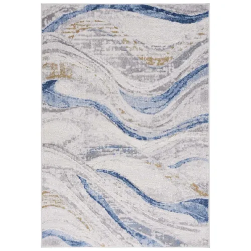 Tapete Palmar de Ondas Fluidas en Beige con Azul Claro
