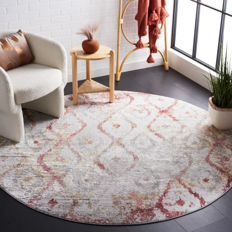 Tapete Prado Damasco en Gris con Rosa