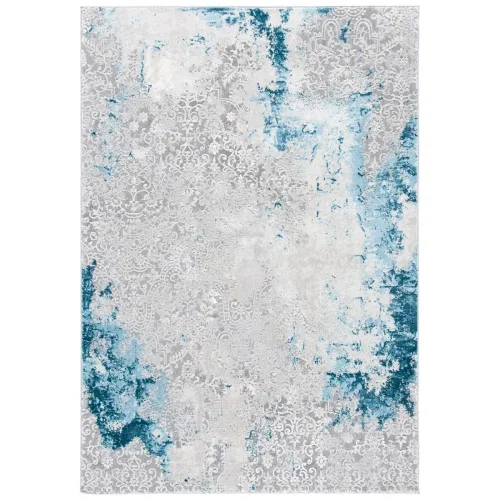 Tapete Prado de Brochazos Desgastado en Gris con Azul