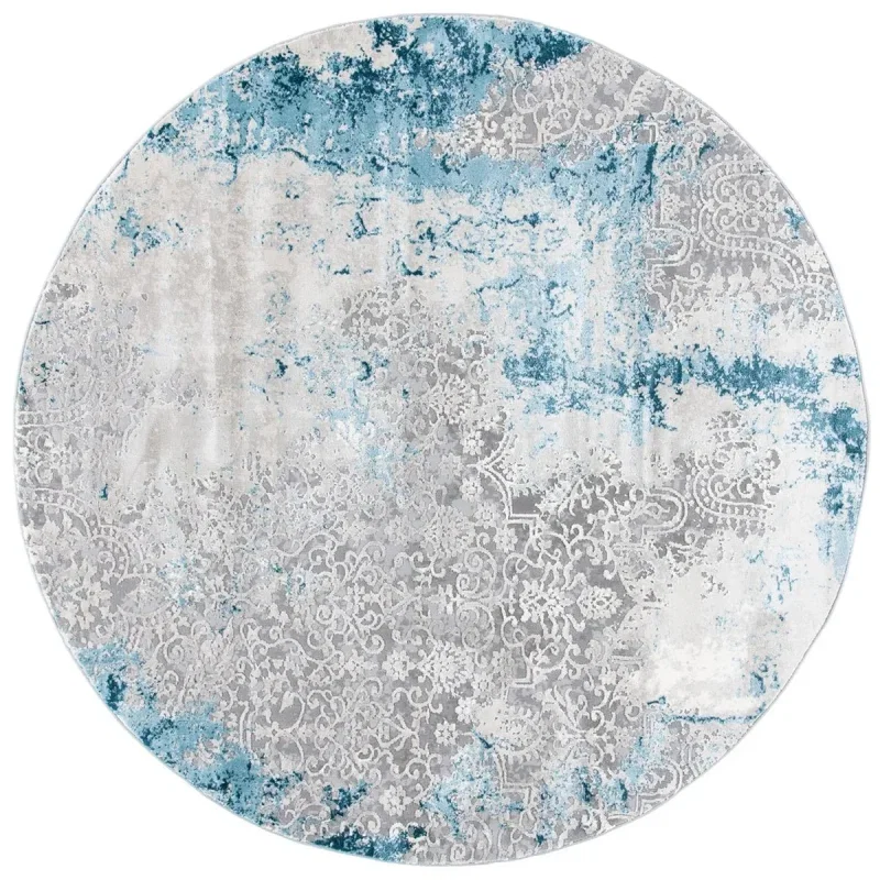 Tapete Prado de Brochazos Desgastado en Gris con Azul