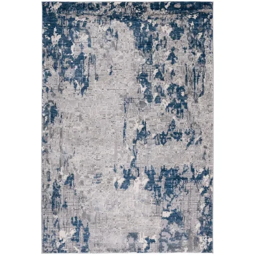 Tapete Prado de Brochazos Desgastados en Gris con Azul