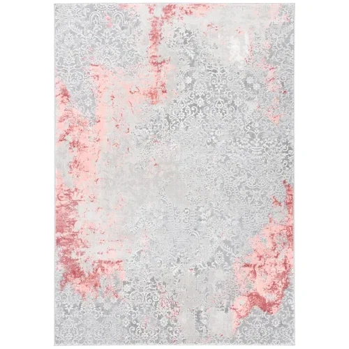 Tapete Prado de Ornamento Desgastado en Gris con Rosa