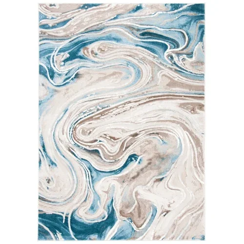 Tapete Prado de Remolinos Fluidos en Beige con Azul